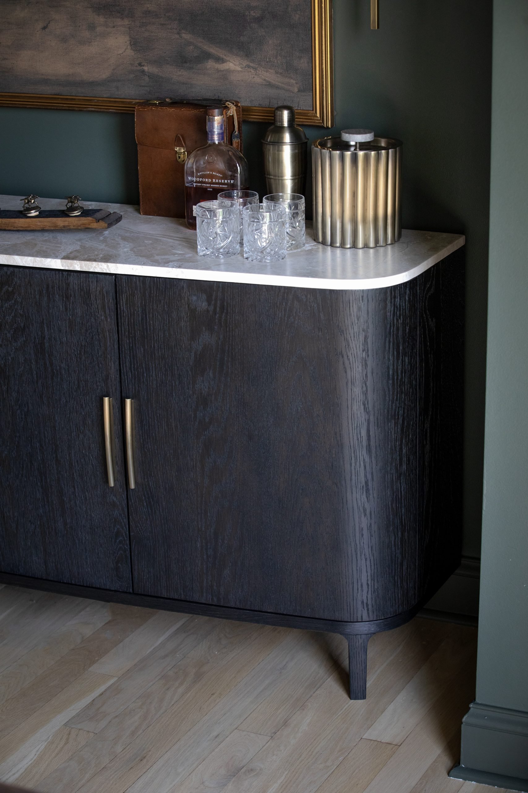 Arhaus Black Danny Sideboard in color drenched green dining room