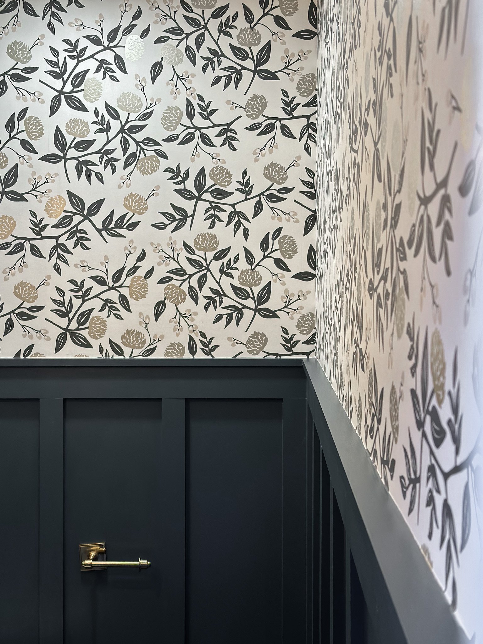 Floral wallpaper installed in a Clintonville, Ohio interior design clients home.