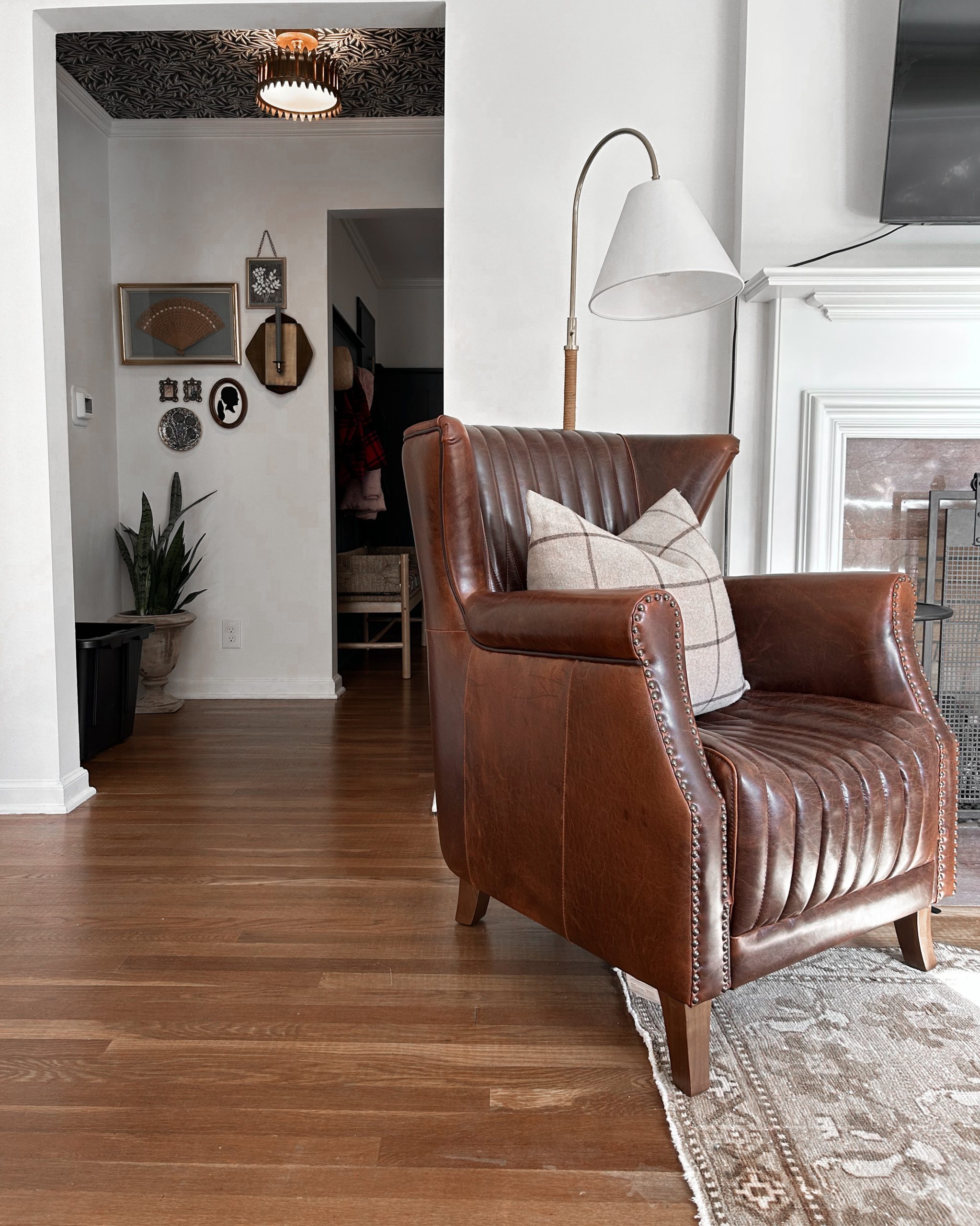 Leather upholstered arm chair for interior design client in Columbus Ohio.