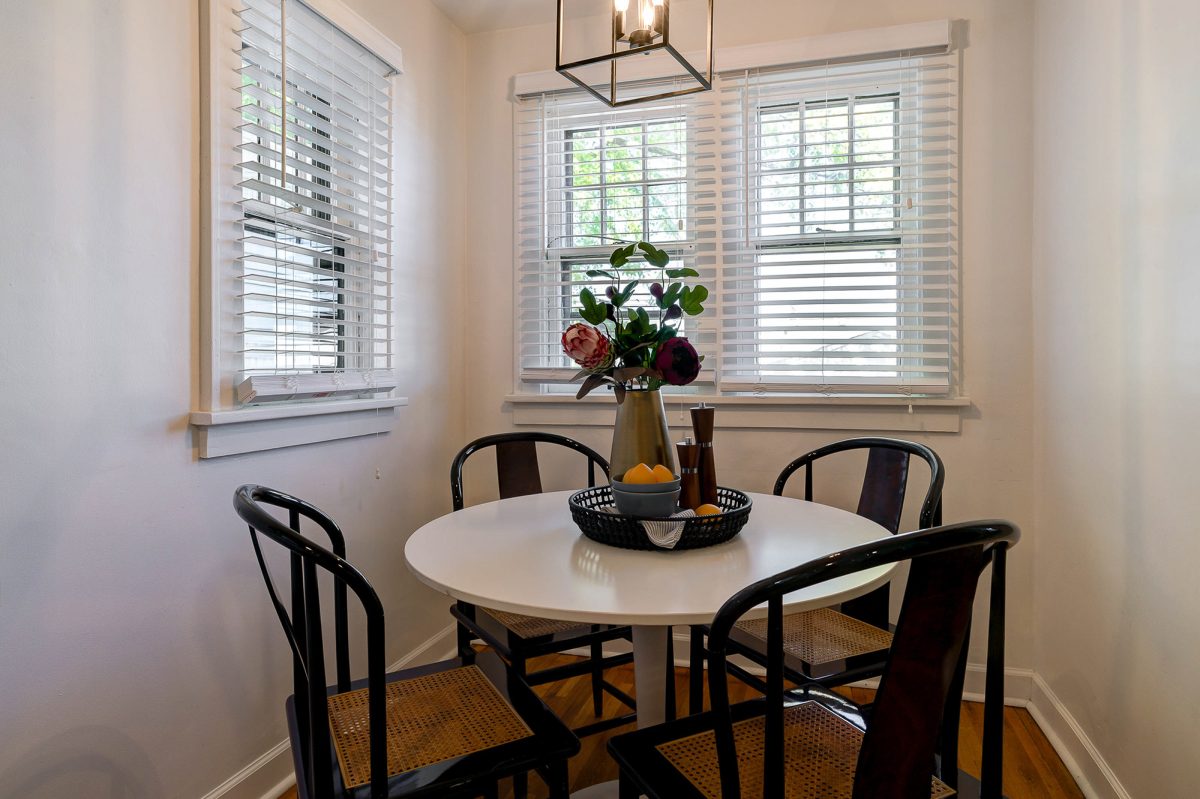 Small kitchenette with modern furniture in a remodeled home located in downtown Pacific Palisades, California's Franklinton area