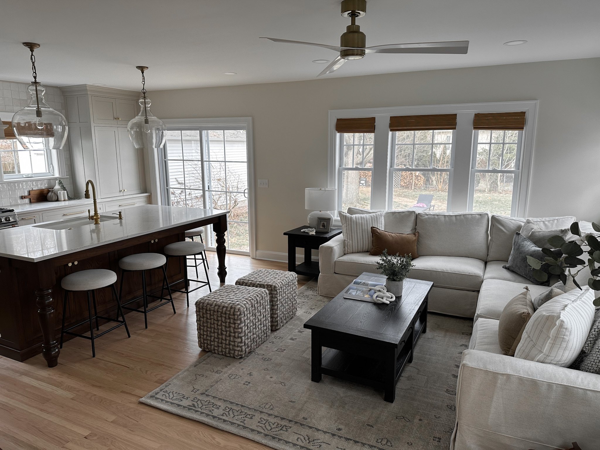 Living room and kitchen completed by Columbus interior design team, Jennifer Donahue Interior Design Inc.