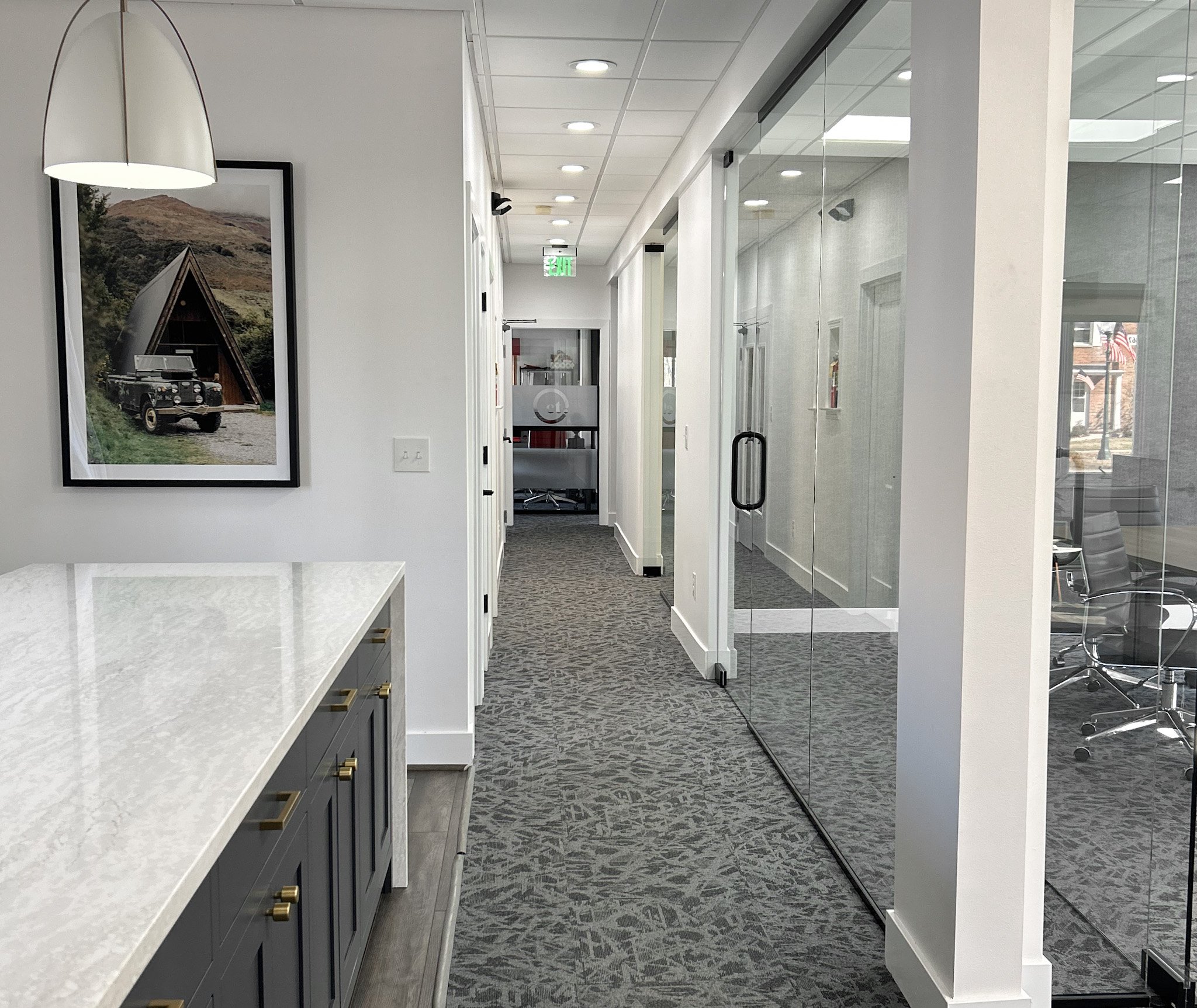 Fully finished real estate office remodel and redesign completed by Columbus interior design firm, Jennifer Donahue Interior Design Inc.