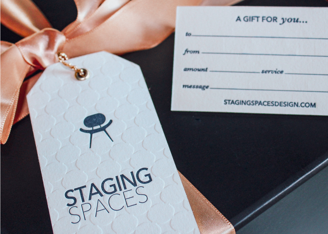 Gift box and gift card offered by interior design and staging company, Jennifer Donahue Interior Design Inc in Pacific Palisades, California