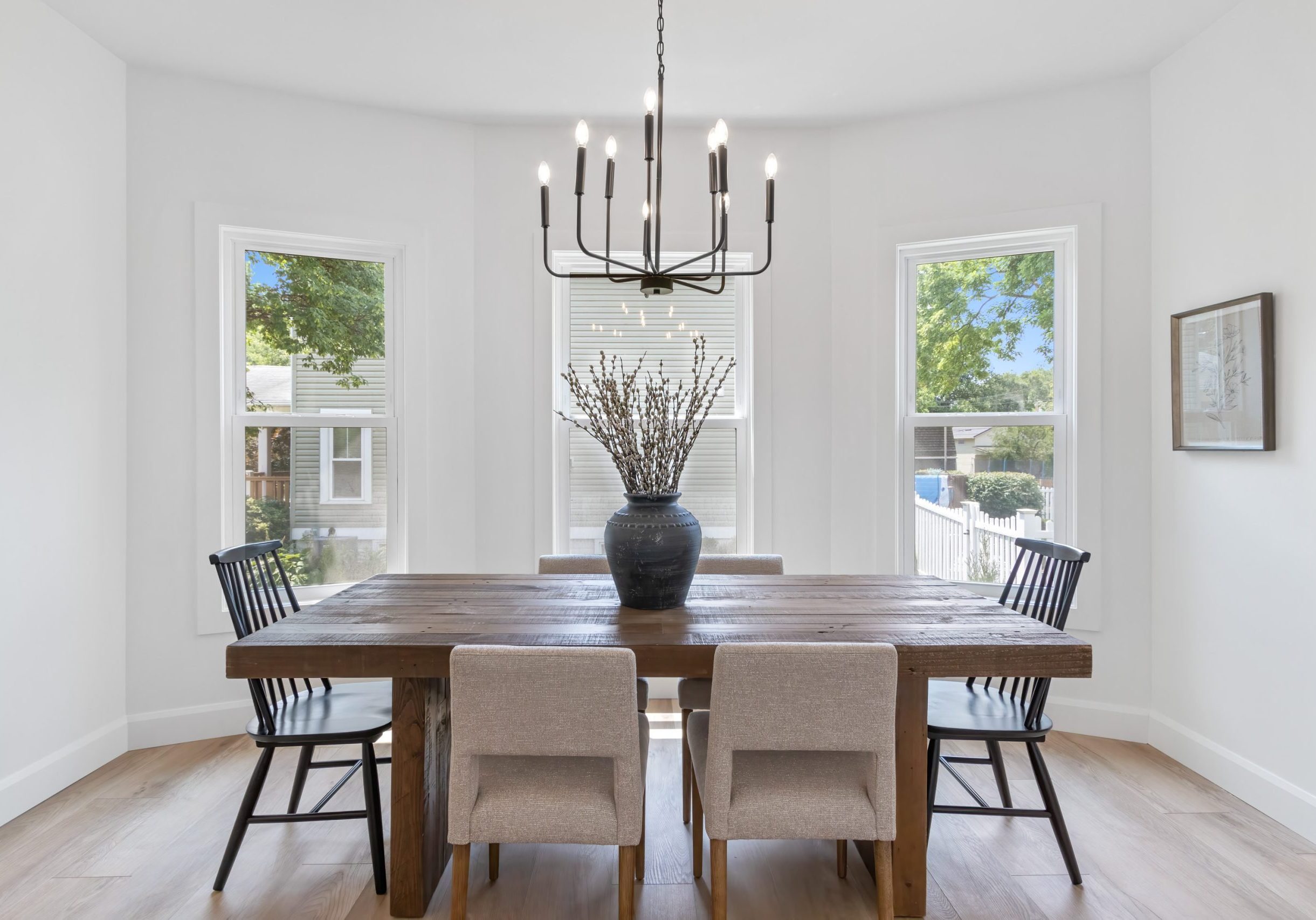 A remodeled and professionally staged dining area in a recently sold home in Westerville, Ohio.