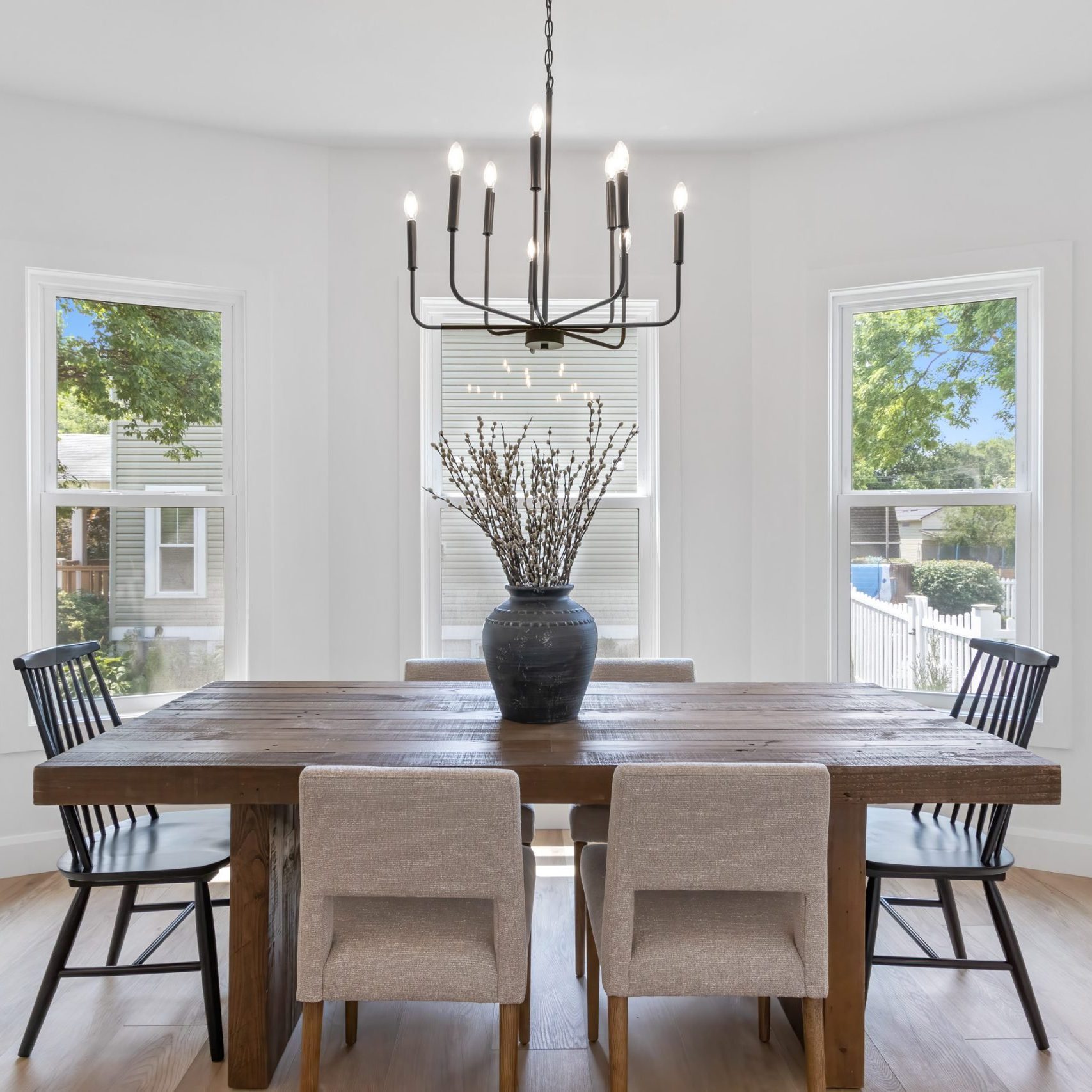 A remodeled and professionally staged dining area in a recently sold home in Westerville, Ohio.