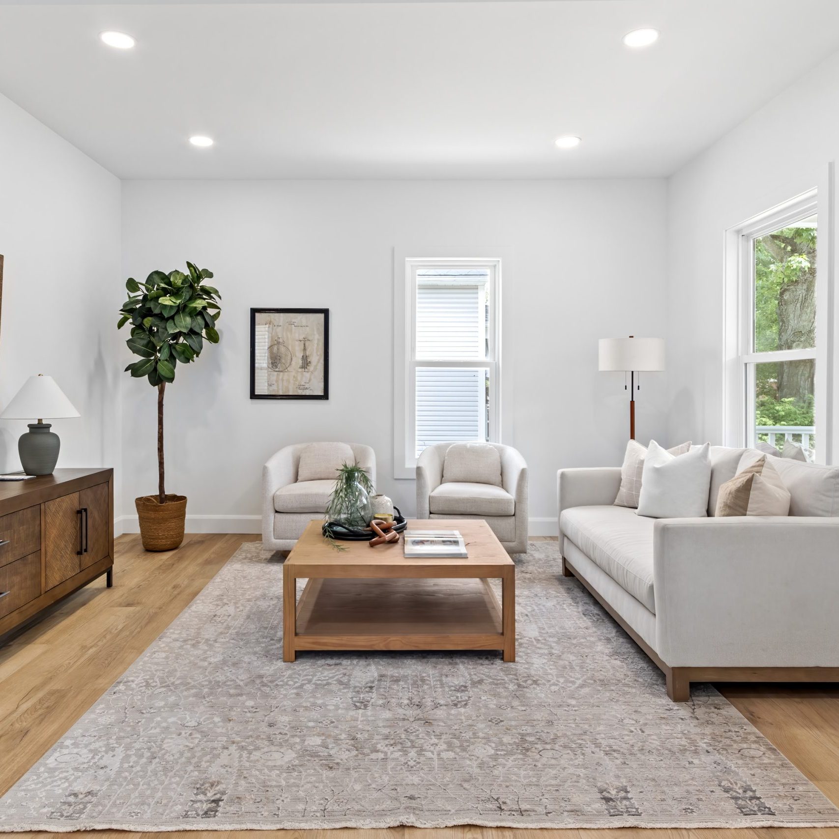 Professionally staged living room space in Westerville, Ohio helps sell this remodeled home.