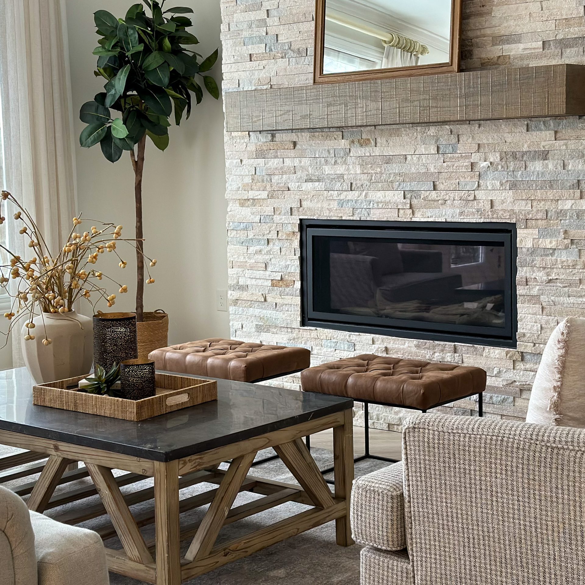 Living room staging in a Dublin, Ohio, luxury home located near Riverside drive, prior to being listed on the MLS real estate platform.e
