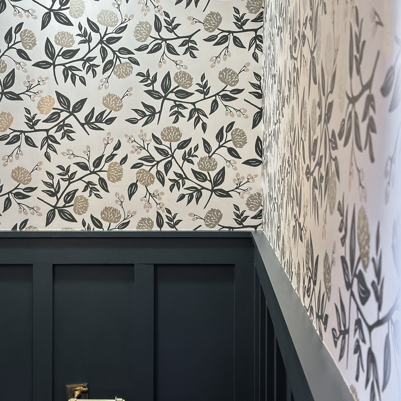 Floral wallpaper installed in a Clintonville, Ohio interior design clients home.