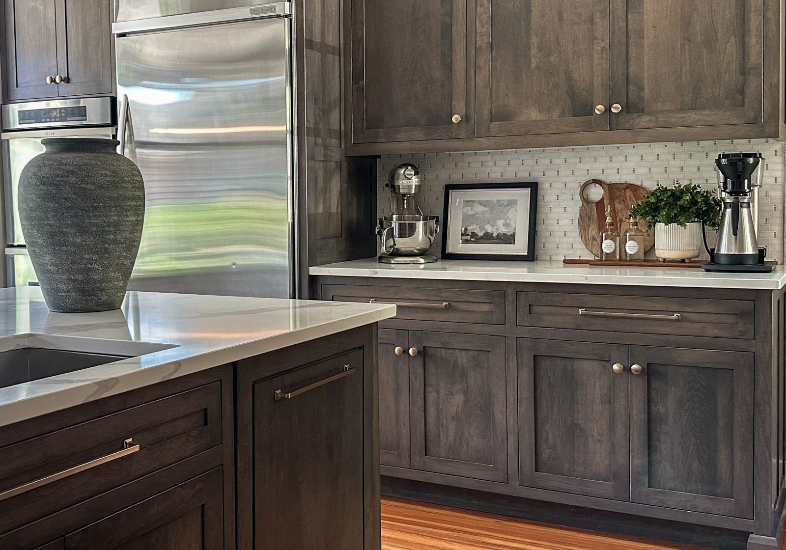 Remodeled kitchen in a historic German Village home with custom cabinetry and high end stainless steel appliances.