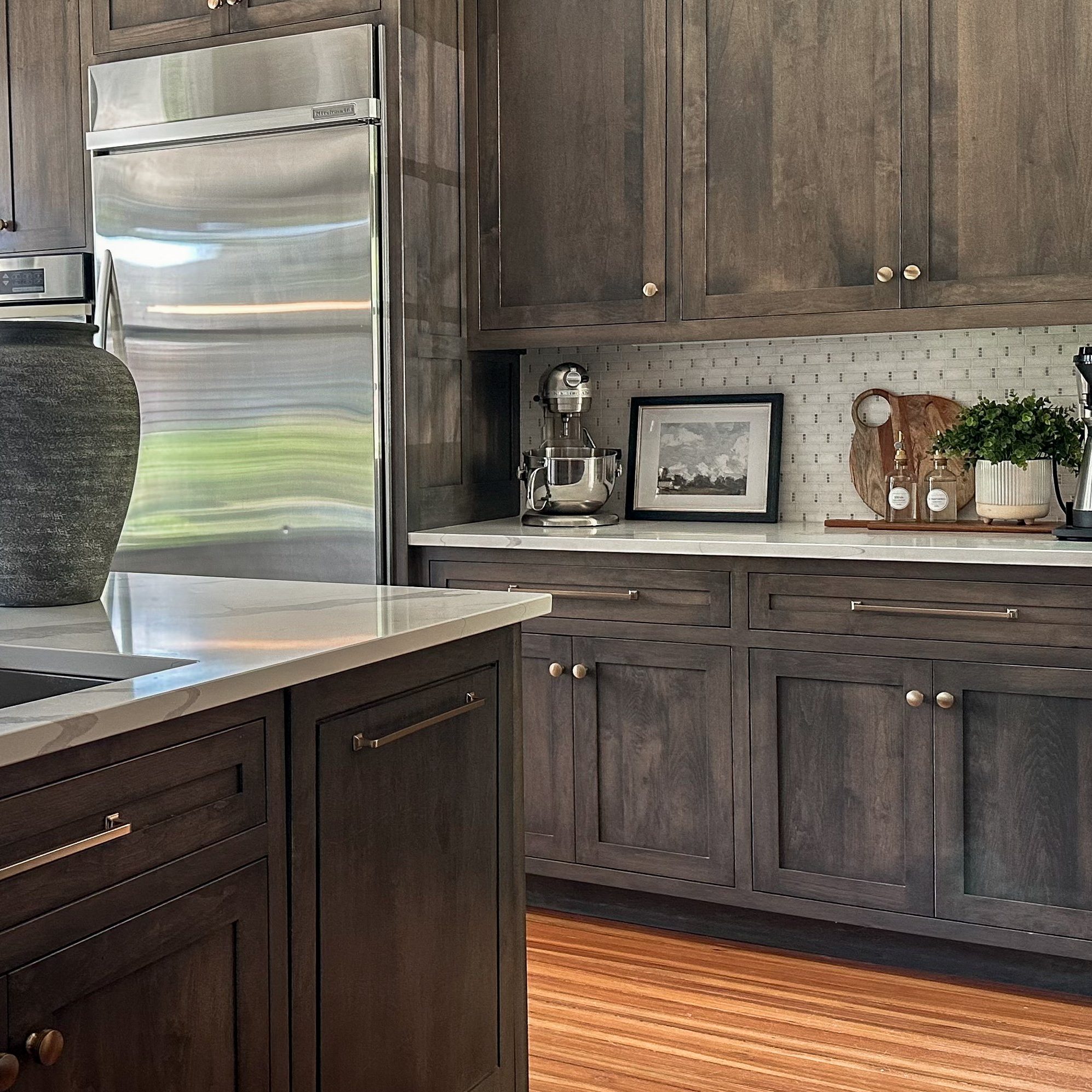 Remodeled kitchen in a historic German Village home with custom cabinetry and high end stainless steel appliances.