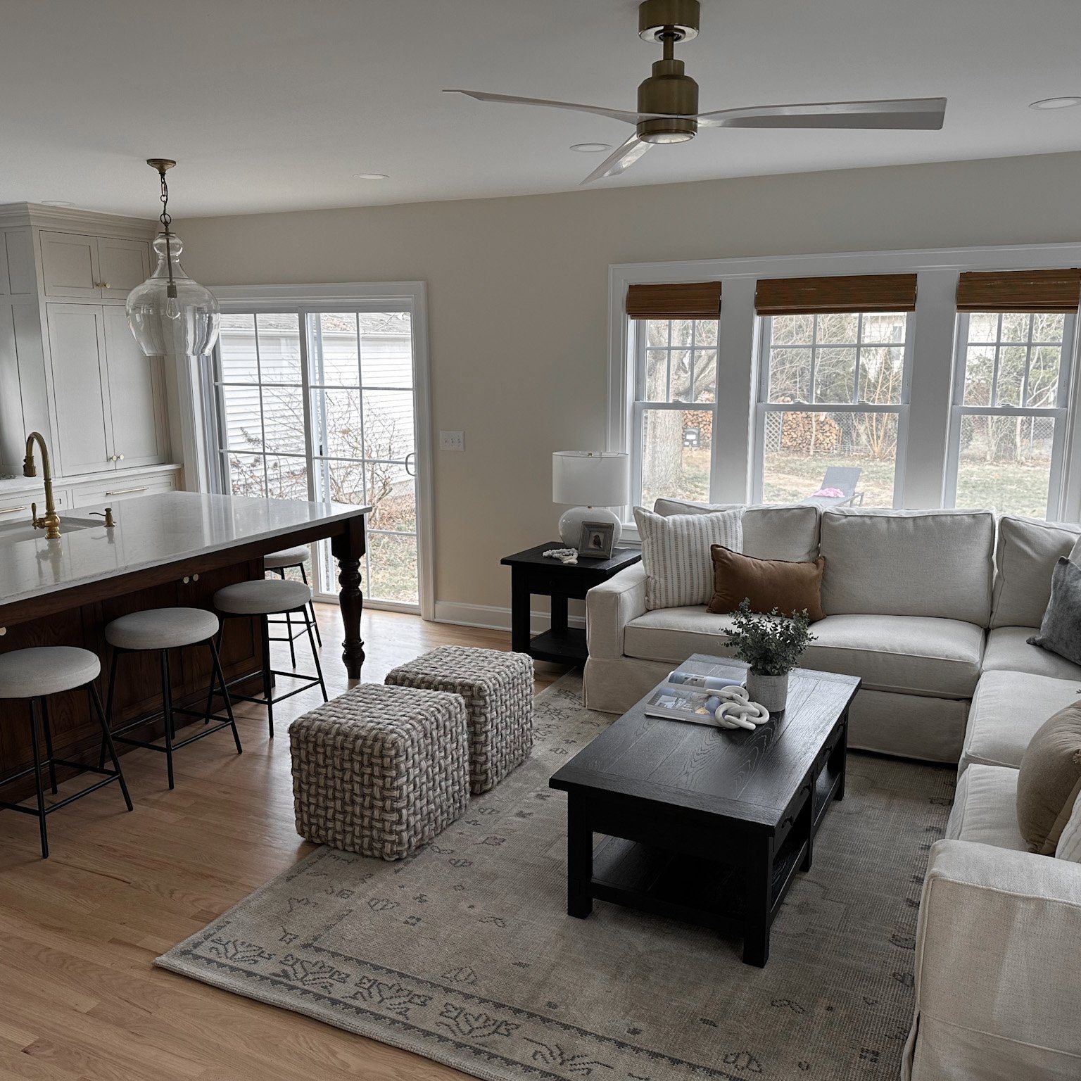 Living room and kitchen completed by Columbus interior design team, Jennifer Donahue Interior Design Inc.