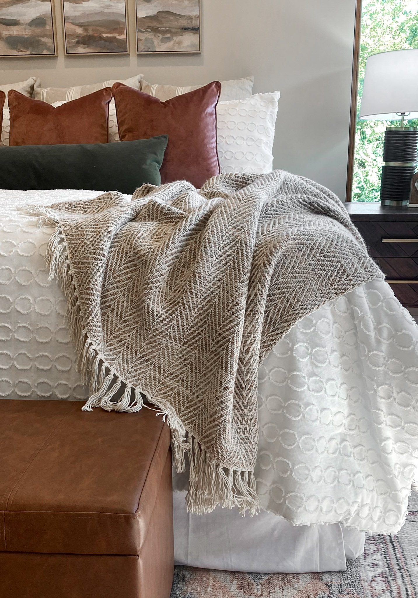 Bedroom styling for a staging project in a Muirfield Village home in the greater Columbus area.