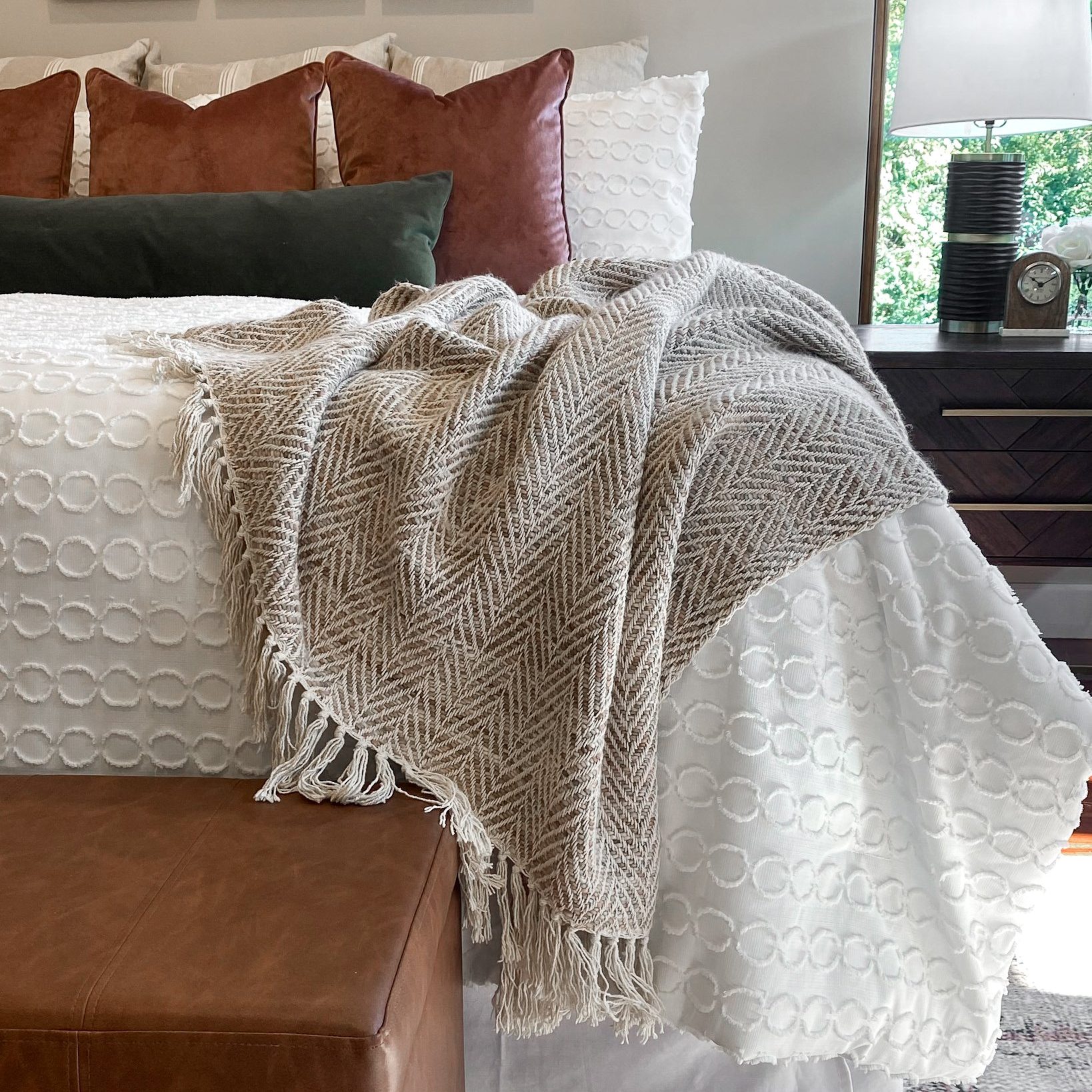 Bedroom styling for a staging project in a Muirfield Village home in the greater Columbus area.